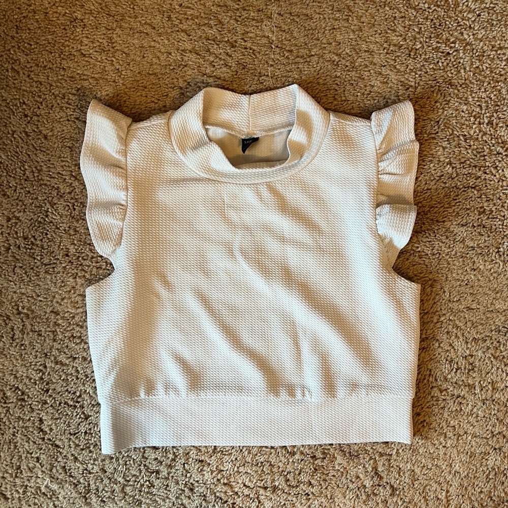 Ruffled Sleeve Crop Top - White